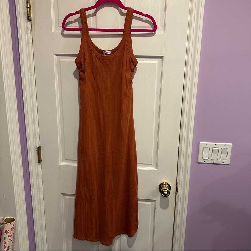 Vitamin A -Rust Ribbed Midi Tank Dress -New